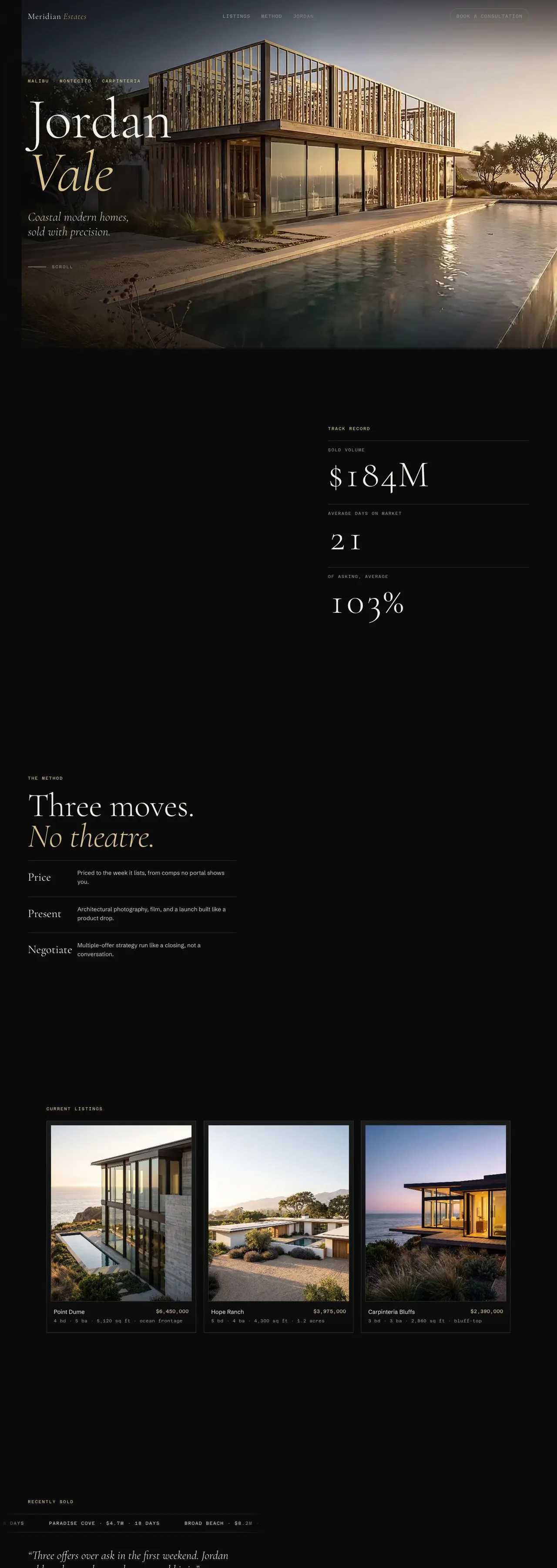 Meridian Estates website, full page